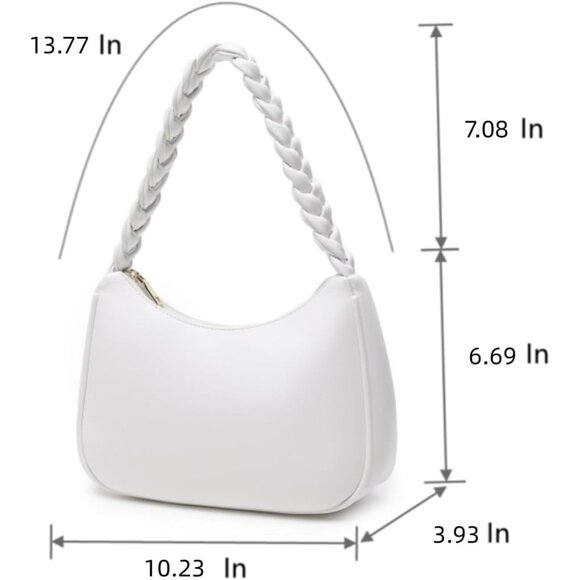 Women Braid White Imported Polyester Pu Leather Zipper Closure Mini Tote Handbag - Picture 3 of 7